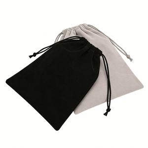 Sac de rangement à cordon en tissu épais et moelleux gris et noir anti-poussière pour bijoux et accessoires 15x20CM, personnalisable pour cadeaux et artisanat - Product Image 3