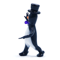 Figurine décorative de pingouin noir qui marche et danse, en verre soufflé de Murano, artisanat de lampwork, cadeau de bureau, jouet décoratif