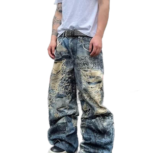 <span class=keywords><strong>Jeans</strong></span> Larghi da <span class=keywords><strong>Uomo</strong></span> YUANBOFEI, Pantaloni in Denim con Stampa Digitale 3D Effetto Graffiti, <span class=keywords><strong>Jeans</strong></span> Dritti a Gamba Larga con Cerniere YKK - Product Image 2