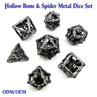 Jeu de dés métalliques polyédriques creux en forme d'araignée, finition argent antique, pour D&D, personnalisable ODM OEM