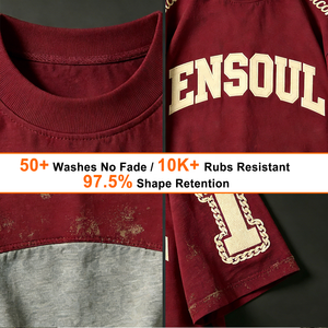 T-shirt Vintage OEM da Uomo in Cotone Pesante con Grafica Distressed, Applicazioni, Spalle Cadenti, Collo Alto e Orlo Curvo - Stile Streetwear - Product Image 2