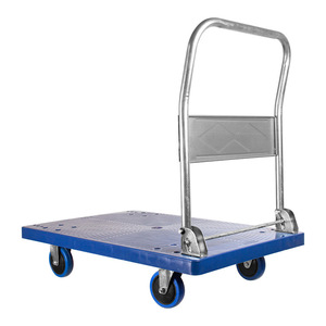 Silent Handcart <b>Foldable</b> Flatbed <b>Trolley</b> Four Wheel Blue Steel Industrial Use Powder Coated - Product Image 1