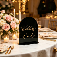 Support de numéro de table en acrylique noir arqué avec lettres dorées pour décoration de réception de mariage