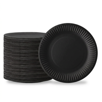 Assiettes en papier noires jetables, compostables, résistantes, biodégradables, micro-ondables, 10 pouces, pour les fêtes