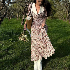 2025 de moda de manga corta de verano para mujer, Vestidos florales informales largos, Vestidos de Mujer Florales Casuales Largos De Verano - Product Image 2