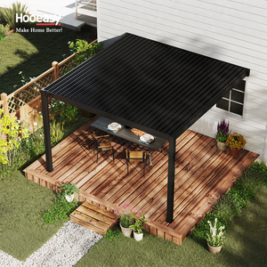 <span class=keywords><strong>Pergola</strong></span> <span class=keywords><strong>bioclimatique</strong></span> en métal Hooeasy pour jardin extérieur, murale, 4m x 4m, avec toit à lames double couche à commande manuelle - Product Image 3