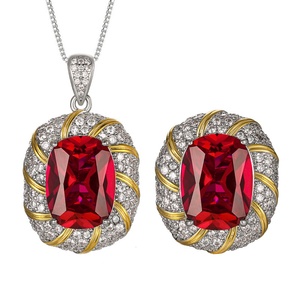 Elegance Eco-friendly Brass Oval Cut 12*16MM Red Zircon Pendant Earrings Ring Set Classic Timeless Jewelry Set <b>for</b> Women - Product Image 1
