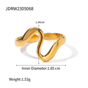 Anel Aberto Irregular em Forma de Cobra em Aço Inoxidável Banhado a Ouro 18K, Ajustável, Unissex, Presente de Casamento - Product Image 2