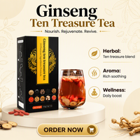 Thé de santé premium aux dix trésors de ginseng chinois, saveur rein, pour hommes et femmes, 15 sachets, 150g, boîte emballée