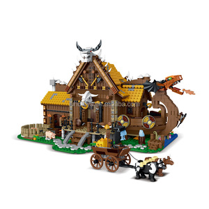 บล็อกตัวต่อแบบโมดูลาร์ บ้านชาวไวกิ้ง MOC 033051 วิวชนบท ชุดตัวต่อแบบชนเผ่า ของเล่นบล็อก<span class=keywords><strong>หมู่บ้าน</strong></span> ของขวัญสำหรับเด็กชายและเด็กหญิง - Product Image 1