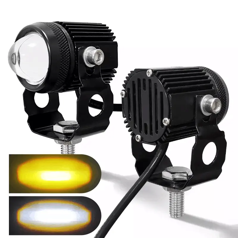 Universal Motorcycle Mini Motorcycle LED Headlamp Dual Color Small Steel Gun Waterproof Spotlight Super Bright Headla