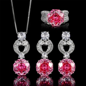 Wholesale Eco-friendly Copper 12MM Rose Cut <strong>Pink</strong> Cubic Zirconia Vintage Pendant Earrings <strong>Set</strong> <strong>Jewellery</strong> <strong>Set</strong> for Women Jewelry - Product Image 3