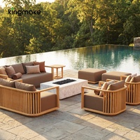 Canapé d'angle en L de luxe moderne en teck pour hôtel, ensemble de canapés de jardin avec foyer, mobilier d'extérieur durable pour la vente en gros