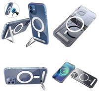 Casing Magnetik Transparan untuk iPhone 16 Pro Max 17 Air 15 14 13 12 11 Plus, Penutup iPhone Bening dengan Penyangga