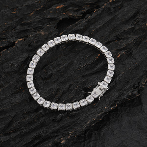 Zirconium Square Tennis <b>Bracelet</b>, <b>Copper</b> Micro-inlaid Zircon Single-row Chain Hip-hop Couple <b>Bracelet</b>. Tanjing Fashion - Product Image 3