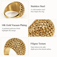Bague Statement en Acier Inoxydable Filigrané, Plaqué Or 14K sous Vide, Large Bande Ajoure en Treillis