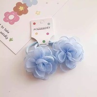 Nouvelle Collection Printemps/Été 2025 : Élastique à Cheveux en Chiffon Camélia Bleu Rose, Haute Élasticité, Doux pour les Cheveux, Style Pastoral Élégant pour Femme
