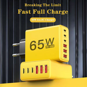 Cargador de 65 Vatios, Cargador Rápido para Teléfono Inteligente, 3 Puertos USB, 3 Puertos PD, Adaptador Multipuerto, Enchufe para Regulaciones Estadounidenses, Europeas y Británicas - Product Image 6