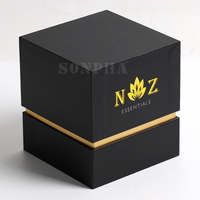 Ensemble de grands pots à bougie parfumés de luxe personnalisés, boîte d'emballage cadeau, pots à bougie noir mat avec couvercle et boîtes pour bougies