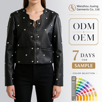 Veste en cuir courte pour femme avec clous en forme de cœur, couleur et taille personnalisables, col en V, manteau court en PU tendance