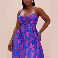 Robe de soirée personnalisable pour femme, bleu royal et violet, à imprimé floral, avec bretelles spaghetti et jupe trapèze, pour les occasions formelles