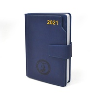 Organiseur en cuir 2027, agenda relié avec sangle et logo embossé, couverture bleue