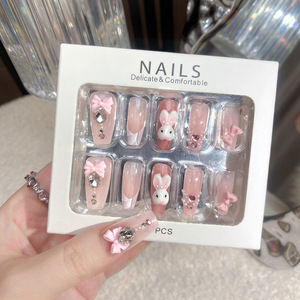 Uñas Postizas al por Mayor Baratas de Alta Calidad Estilo Francés, Uñas Artificiales con Punta de Ataúd y Corazón, Uñas Falsas de ABS Adhesivas - Product Image 4