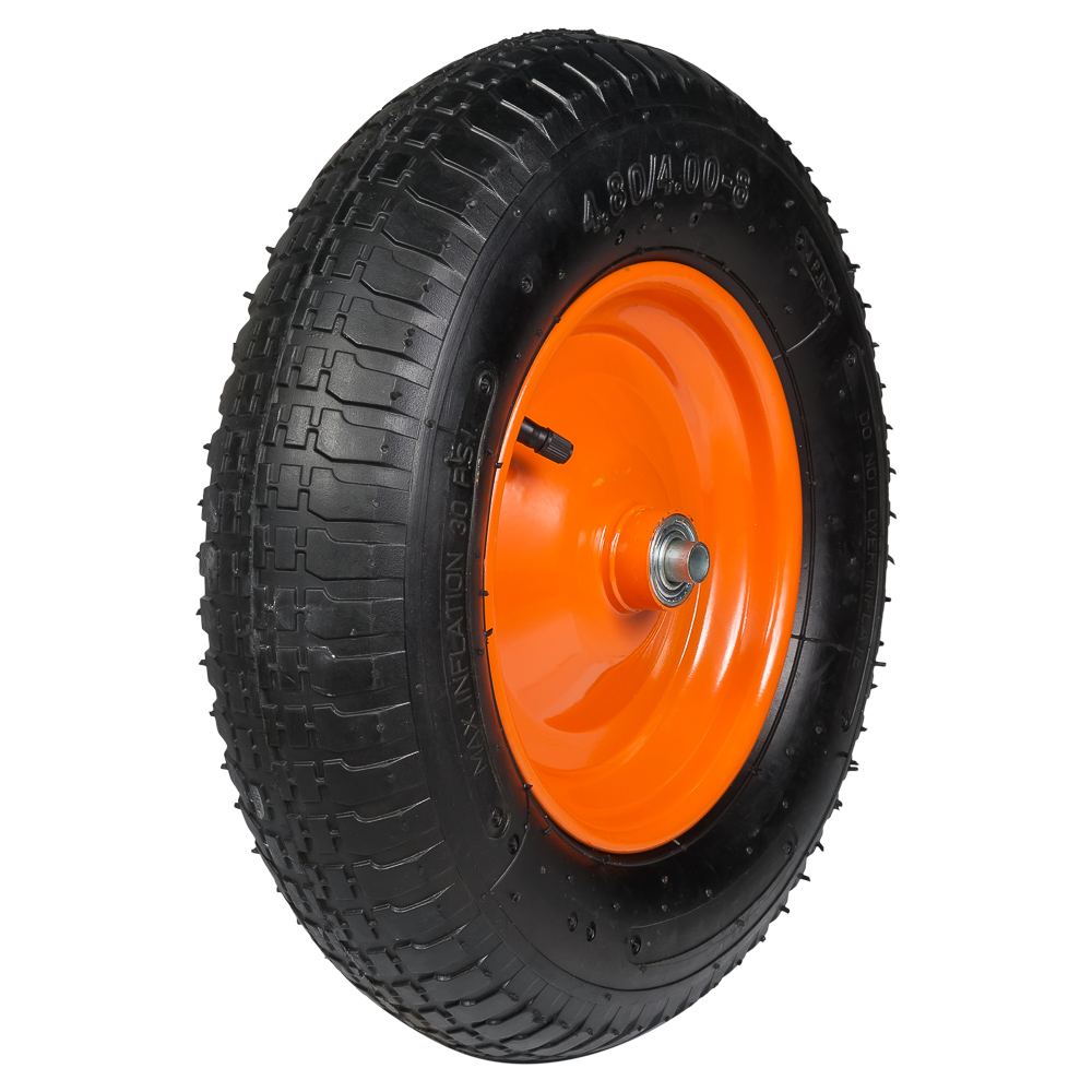 Металлический обод, длина ступицы 75 мм, резиновые пневматические колеса 4,00-8