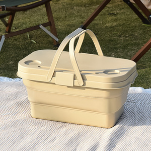 <b>Foldable</b> Storage Basket Rectangular Collapsible Portable Outdoor <b>Picnic</b> Camping <b>Table</b> Use Light Brown Military Green - Product Image 1