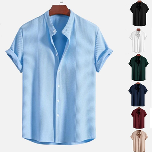 <span class=keywords><strong>Chemise</strong></span> décontractée à manches courtes pour <span class=keywords><strong>homme</strong></span>, en mélange de coton respirant et confortable, plissée texturée, idéale pour l'été – <span class=keywords><strong>Prix</strong></span> de gros - Product Image 1