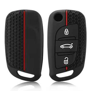 <span class=keywords><strong>Pour</strong></span> Citroën C2 C3 C4 C5 <span class=keywords><strong>DS4</strong></span> Peugeot 107 207 307 407 308 607 – <span class=keywords><strong>Housse</strong></span> de protection en silicone à 3 boutons <span class=keywords><strong>pour</strong></span> clé de voiture, étui de protection, porte-clés - Product Image 3
