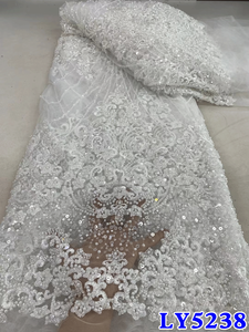 Ni. Ai sang trọng màu đỏ đính cườm Ren Vải cho váy cưới phong cách mới phi French Net ren vải với sequins thêu may - Product Image 3