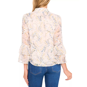 Nhà Máy Bán Hàng Trực Tiếp Cotton Xu Hướng Của Phụ Nữ In Dài Tay Áo Ruffer-Cuff Thời Trang Áo Cánh - Product Image 2