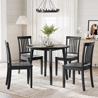 Modernes 5-teiliges Schwarzes Rundes Esszimmer-Set mit 4 Lattenrücken-Stühlen Massivholz Küchenmöbel für Zuhause & Restaurant