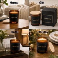 Bougie en verre ambré à la cire d'abeille parfumée personnalisée avec couvercle et boîte d'emballage pour les fêtes/Noël