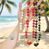 CH-LAN1266 Trendy Rood Wit Zwart Ronde Kraal Ketting Acryl Kraal Ketting Koper Hart Charms Ketting Sieraden Groothandel