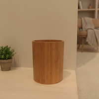 Poubelle ronde en bois élégante et durable avec couvercle, écologique et portable, pour le recyclage domestique et l'élimination des déchets ménagers
