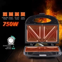 Machine à Gaufres Mini 3-en-1 Détachable et Antiadhésive pour 2 Tranches, Grille-Pain, Presse et Grill à Sandwich avec Plaques Amovibles en Gros