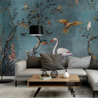 Papier peint Chinoiserie écologique, flamant rose, oiseau coloré, arbre fruitier, motif floral, revêtement mural pour salon, chambre à coucher, décoration intérieure