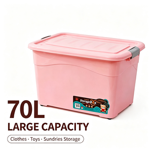 Caixa de Armazenamento Plástica Grande de <span class=keywords><strong>70L</strong></span> com Tampa e Rodas Empilhável Durável para Armazenamento Doméstico de Roupas e Brinquedos - Product Image 2