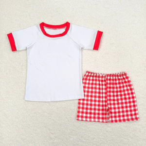 Abito da bambina in cotone bianco per bambini e bambine con manica rossa personalizzata - Product Image 3