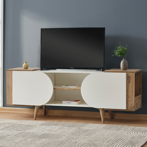 Modern Midcentury Convertible <b>TV</b> <b>Stand</b> with Storage for 50-54 in <b>TV</b> Living Room Furniture White Solid Wood Design Floor Mount - Product Image 5