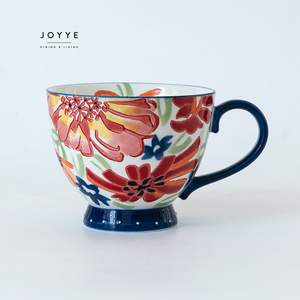 Joyye Trong Kho 16 Oz <span class=keywords><strong>450Ml</strong></span> Cốc Gốm Cà Phê Cốc Sữa Bộ 4Pcs Dưới Men Màu Handpainted Hoa Cốc Gốm - Product Image 3