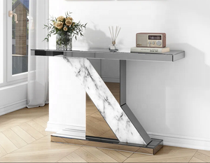 Table <span class=keywords><strong>console</strong></span> de luxe <span class=keywords><strong>en</strong></span> <span class=keywords><strong>verre</strong></span> miroir blanc <span class=keywords><strong>en</strong></span> forme de O pour le salon - Product Image 5