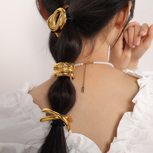 Coletero Geométrico Dorado de Acero Inoxidable, Accesorio Casual para el Cabello FZ10-12 Verano 2024 - Product Image 4