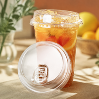 Couvercle de tasse PET 90 mm plat et à ouverture pour boire, en plastique transparent jetable, pour smoothies, bubble tea et jus