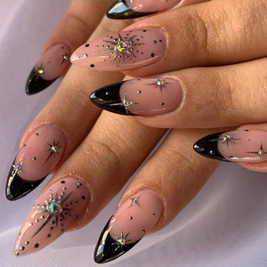 <span class=keywords><strong>Uñas</strong></span> Postizas Acrílicas Hechas a Mano con Diseños Y2K Oscuros, <span class=keywords><strong>Uñas</strong></span> Francesas <span class=keywords><strong>Negras</strong></span> con Estrellas Plateadas y Cristales, Puntas <span class=keywords><strong>de</strong></span> <span class=keywords><strong>Uñas</strong></span> Medianas en Forma <span class=keywords><strong>de</strong></span> Almendra - Product Image 1