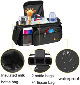 Organisateur universel pour poussette avec porte-gobelet isotherme, sac à téléphone amovible et bandoulière, compatible avec la plupart des poussettes - Product Image 6