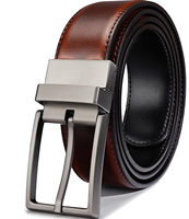 Sabuk Kulit Pria Desain Baru 3.2CM Warna Cognac dan Hitam, Sabuk Kulit Asli Bolak-Balik untuk Pria dengan Gesper Putar