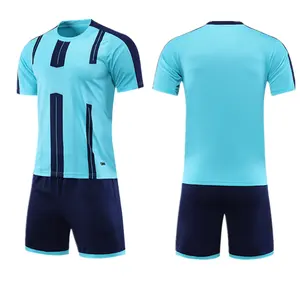 Quick Dry Factory Price New Design Blank Football Jerseys New Arrival Environmentally friendly materials Blue Black Stripes Soccer Uniform